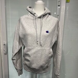 Champion Light Gray Pullover Hoodie with Small Chest Logo